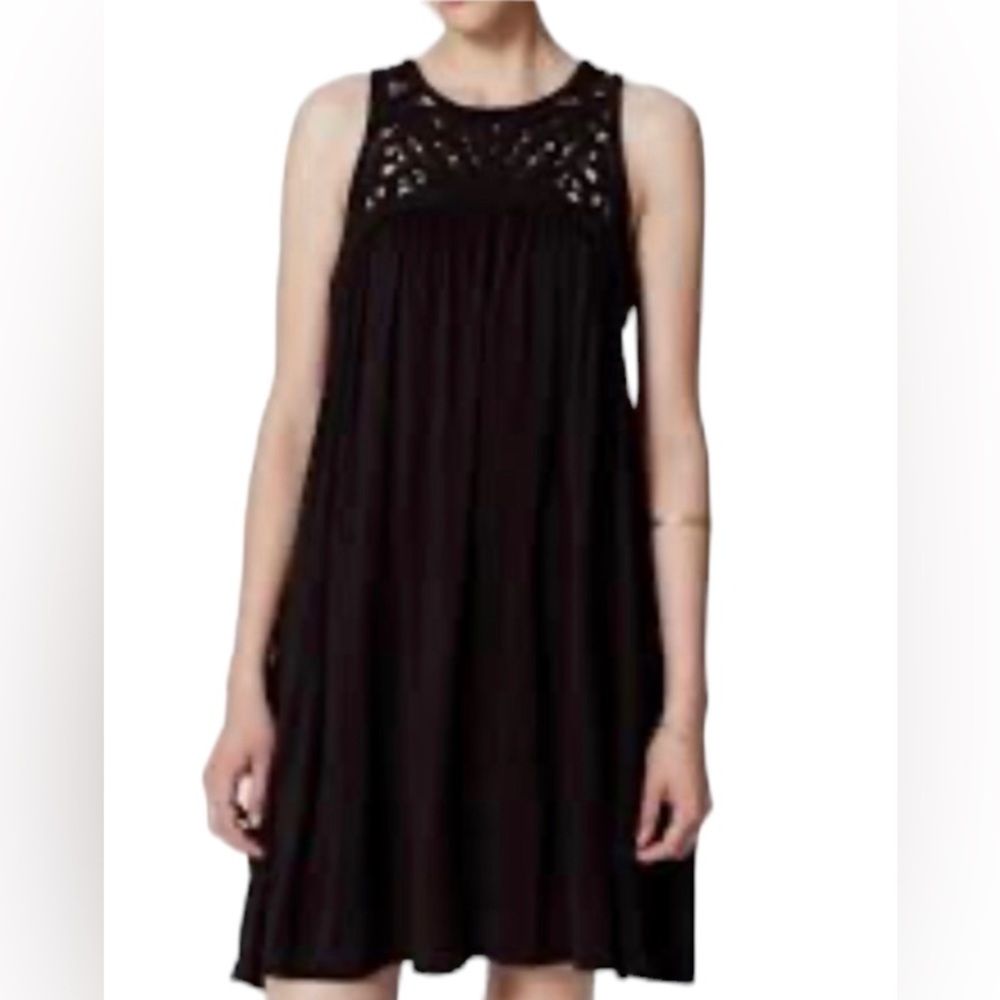 Loft Women’s Sheath Tunic Dress size MP Black Crochet Summer Beachy Casual